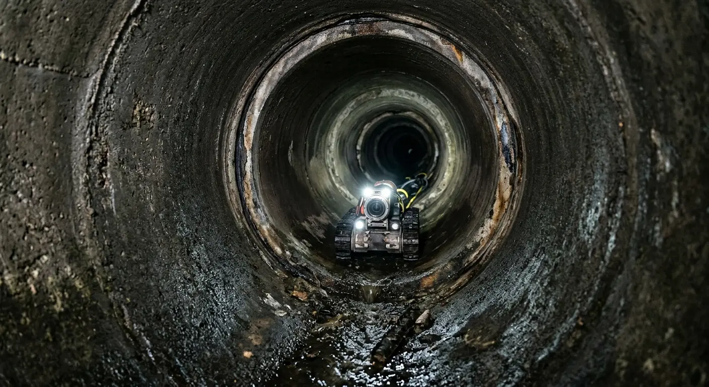 Robotic sewer camera inspecting pipe interior for Drain Snake Service in Perinton